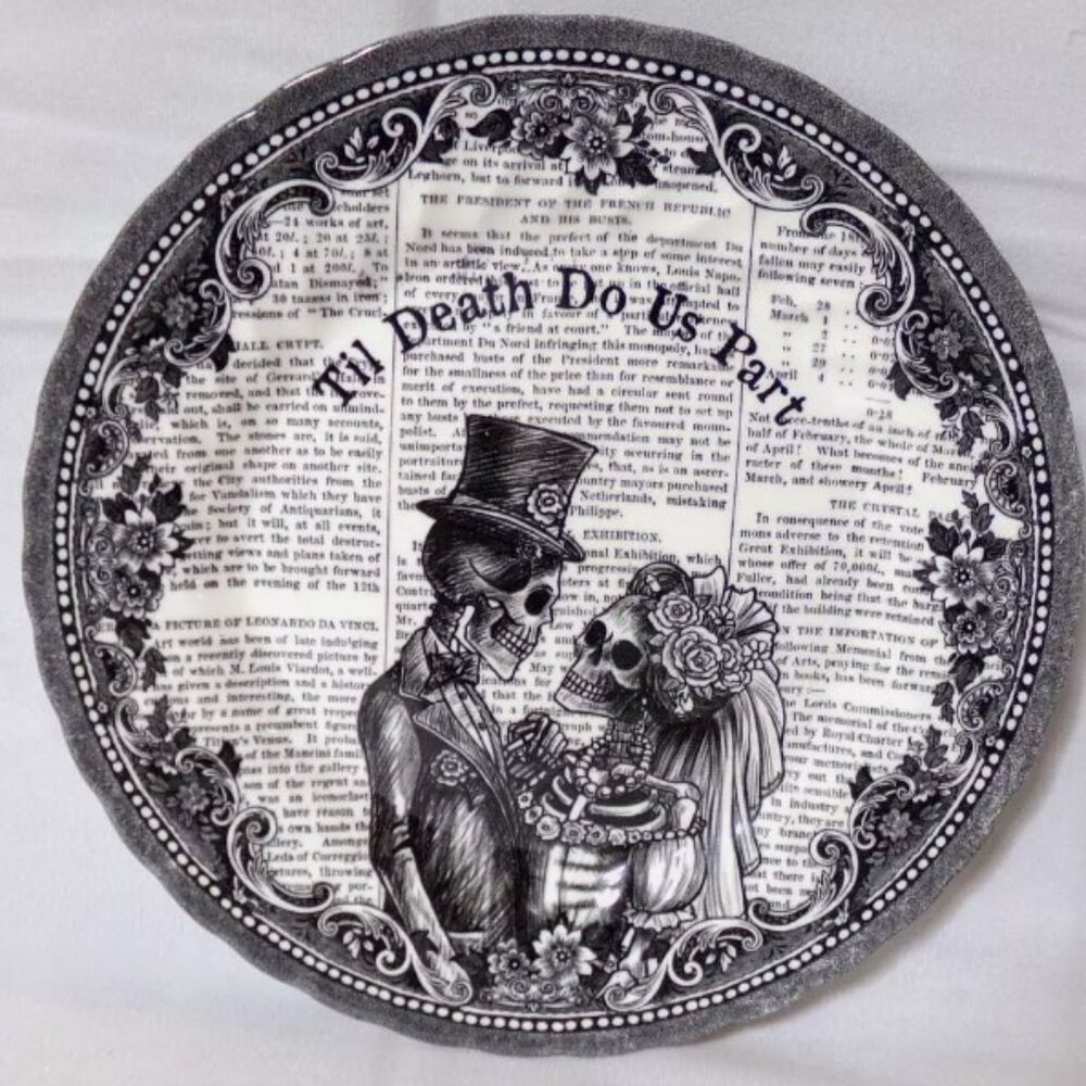 ROYAL WESSEX HALLOWEEN SKULL Wedding TIL DEATH DO US PART PLATE